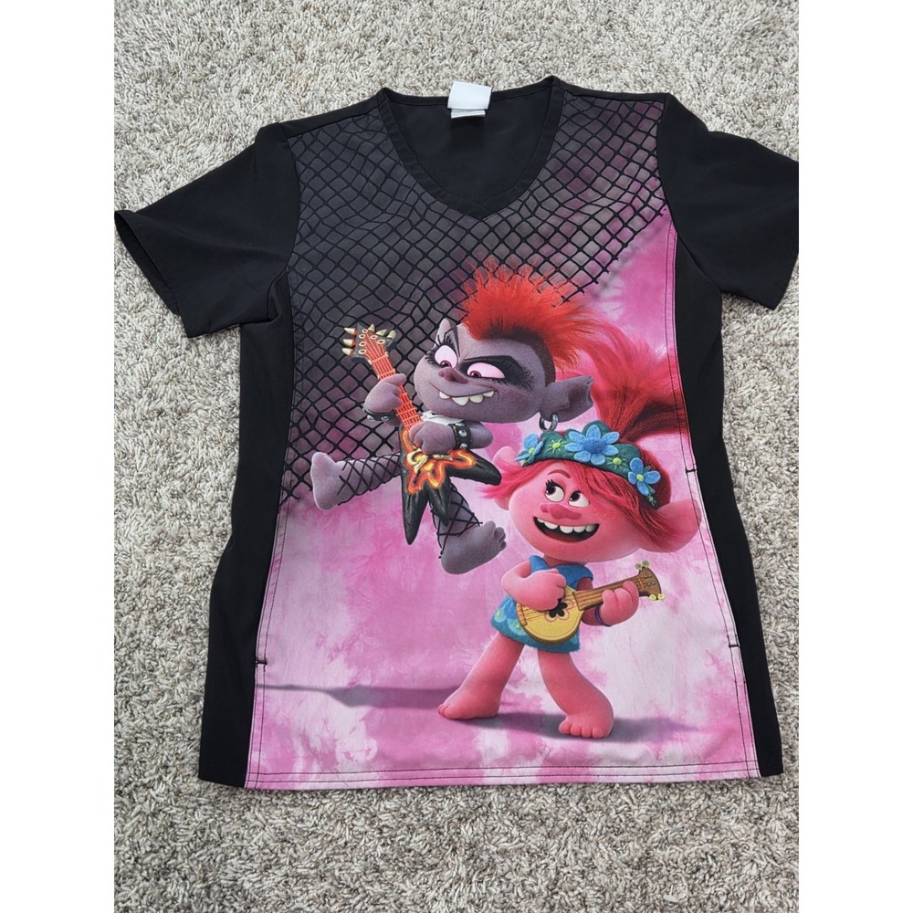 Trolls World Tour Scrub Top Women's XS Poppy Barb Mesh DreamWorks